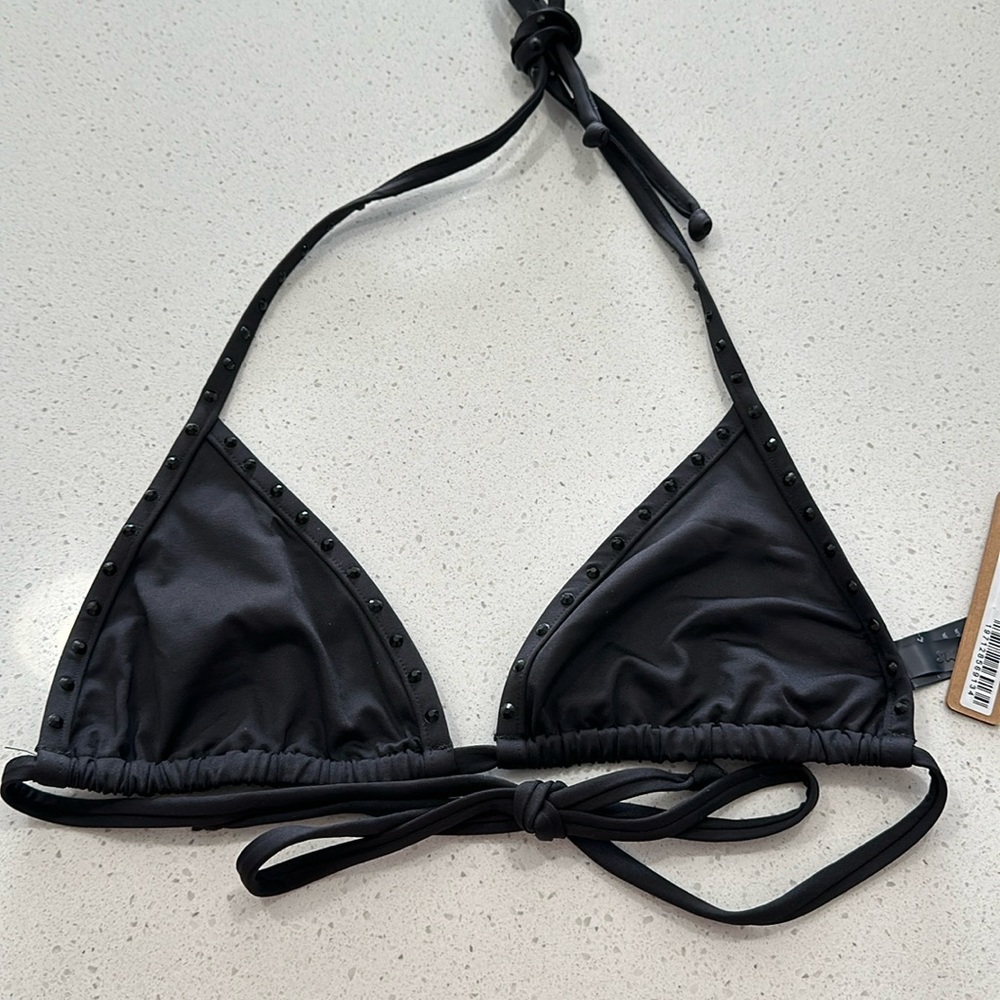 Skims Black Rhinestone triangle bikini top size M * NWT**